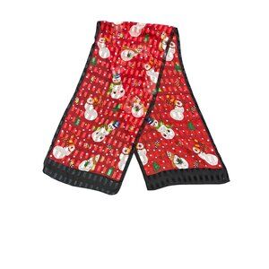 Vintage Sheer Red Snowman Print Scarf With Black Border Headwear